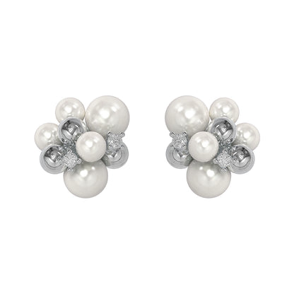 Elegant black agate earrings with a unique design featuring lustrous pearls and silver accents