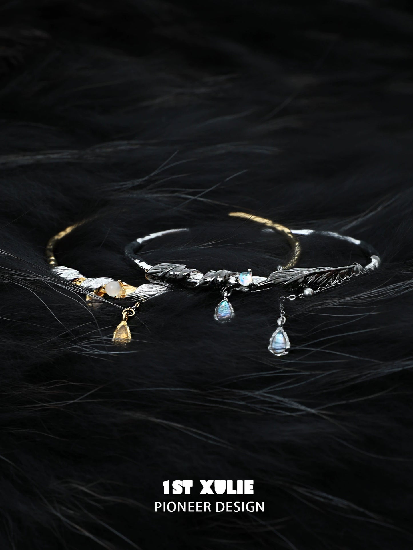 Black and gold feather couple bracelet with delicate design and sparkling charms for couples