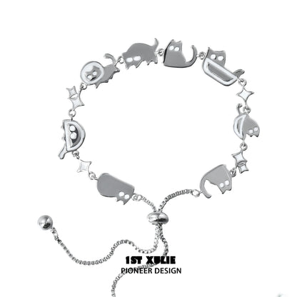 Cute black cat bracelet with playful animal charms for stylish cat lovers