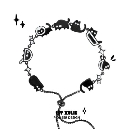 Trendy black cat bracelet featuring playful cat shapes and star designs for cat lovers