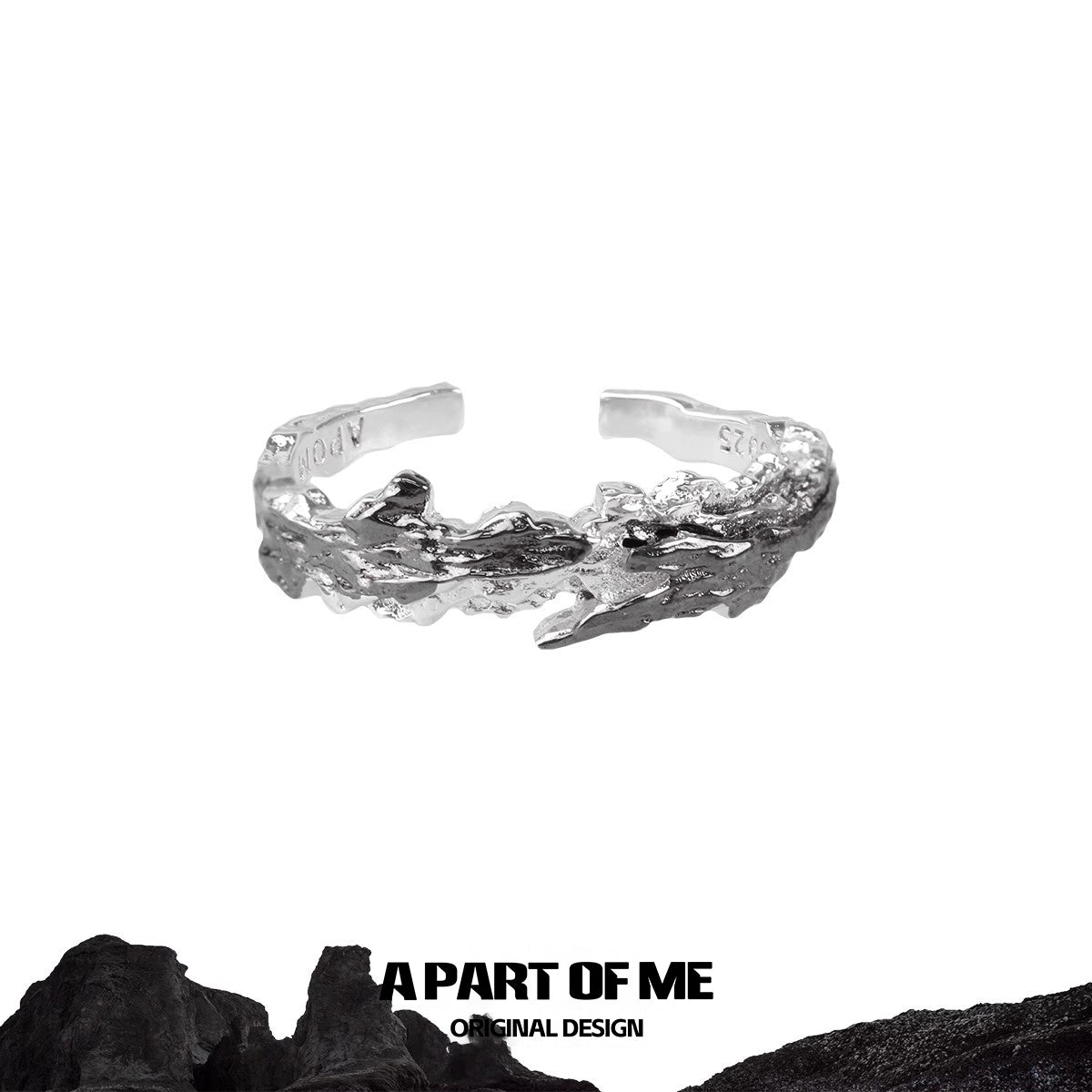 A PART OF ME silver ring featuring a unique design with a black contrast ring detail