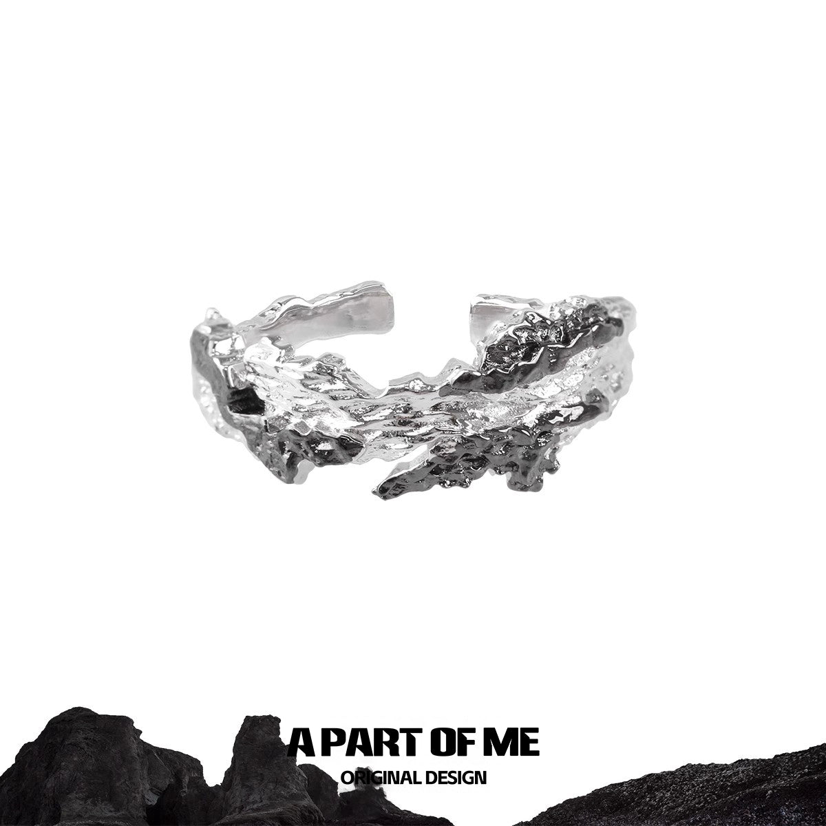 A PART OF ME Silver Textured Ring Designed with a Black Contrast Ring Detail for a Unique Look