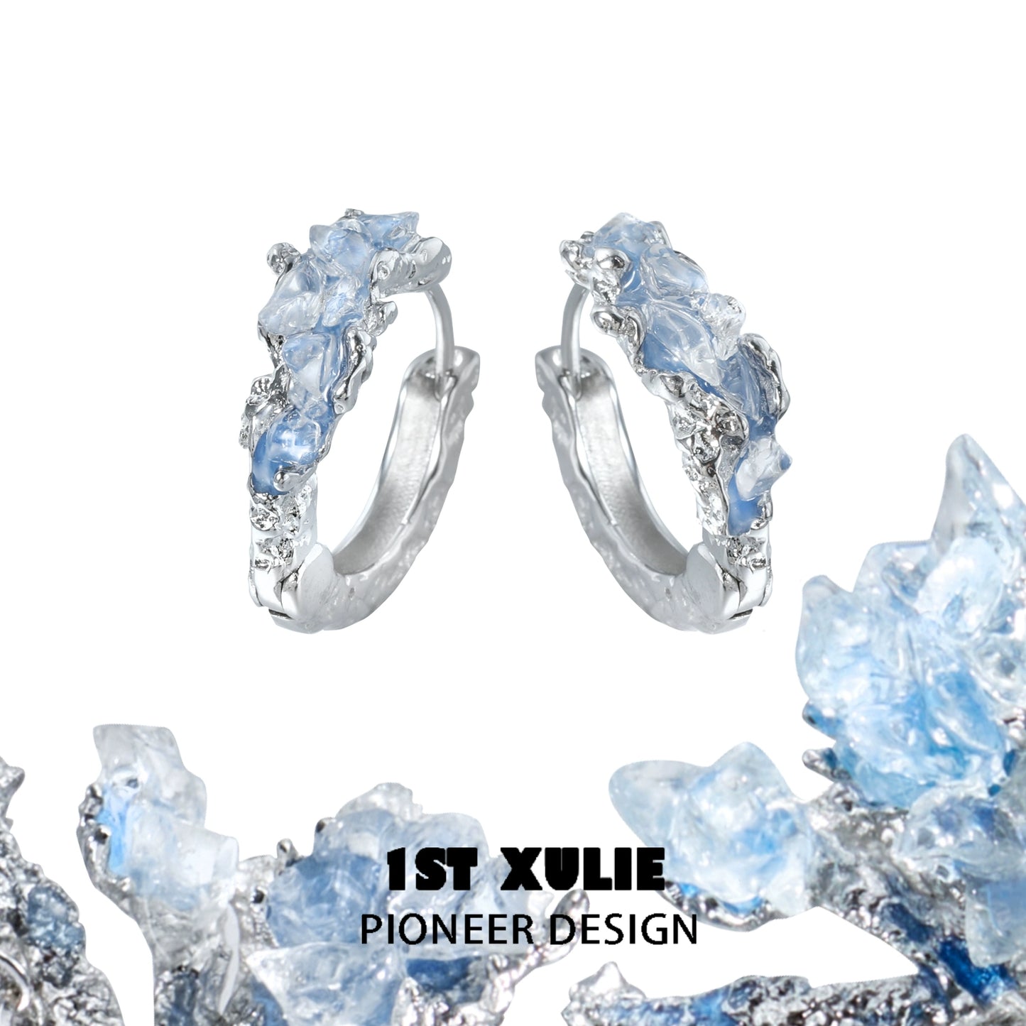 1ST XULIE blue crystal ear cuffs with unique design and elegant shimmer for stylish accessorizing