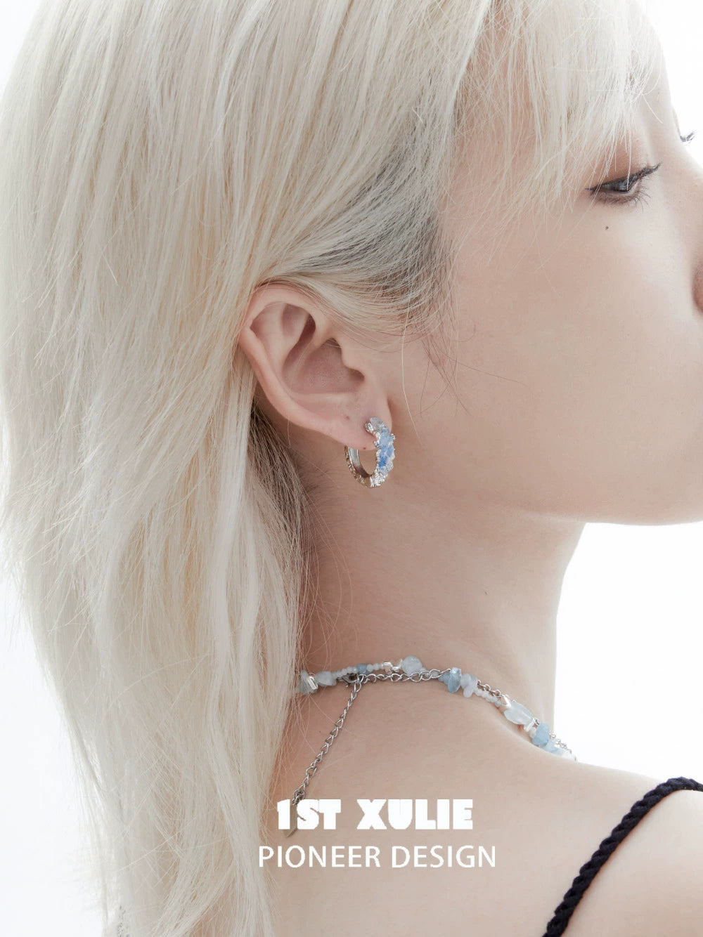 Stylish blue crystal ear cuffs from 1ST XULIE designed for a modern and chic look