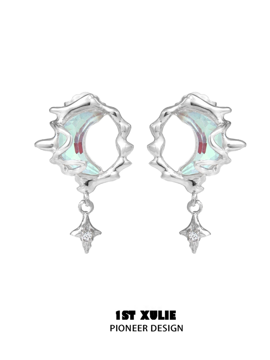 Blue Moon Silver Earrings with Unique Wave Design and Sparkling Detail for Elegant Style