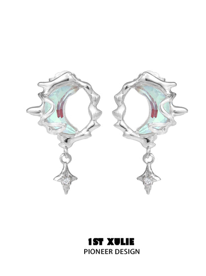 Blue Moon Silver Earrings with Unique Wave Design and Sparkling Detail for Elegant Style