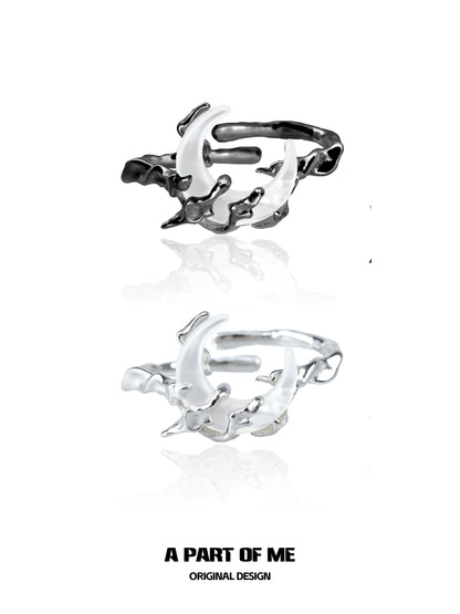Bone orchid moon ring in silver and black with a unique organic design by A PART OF ME