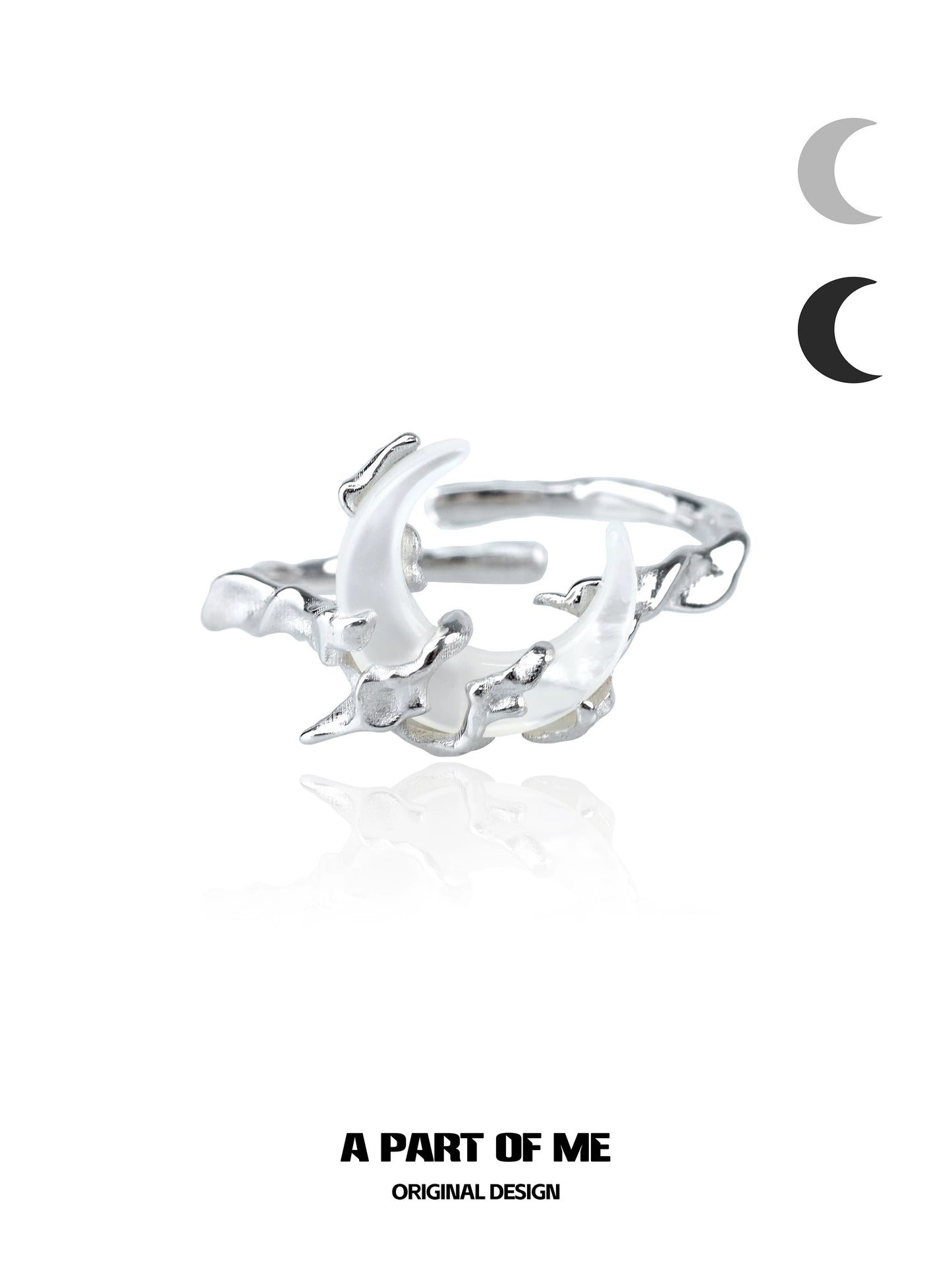 Bone orchid moon ring by A PART OF ME featuring a unique crescent design in polished silver