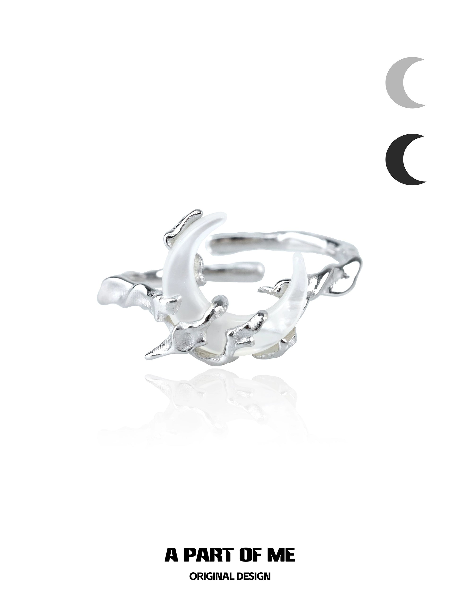 Bone orchid moon ring by A PART OF ME featuring a unique crescent design in polished silver