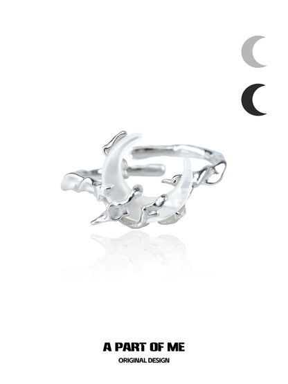 Bone orchid moon ring by A PART OF ME featuring a unique crescent design in polished silver