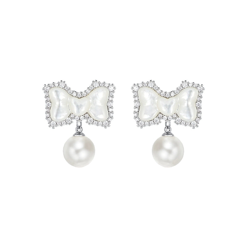 SUN HUNTER Bow Pearl Earrings with Elegant Bow Design and Charming Pearl Drop