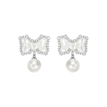 SUN HUNTER Bow Pearl Earrings with Elegant Bow Design and Charming Pearl Drop