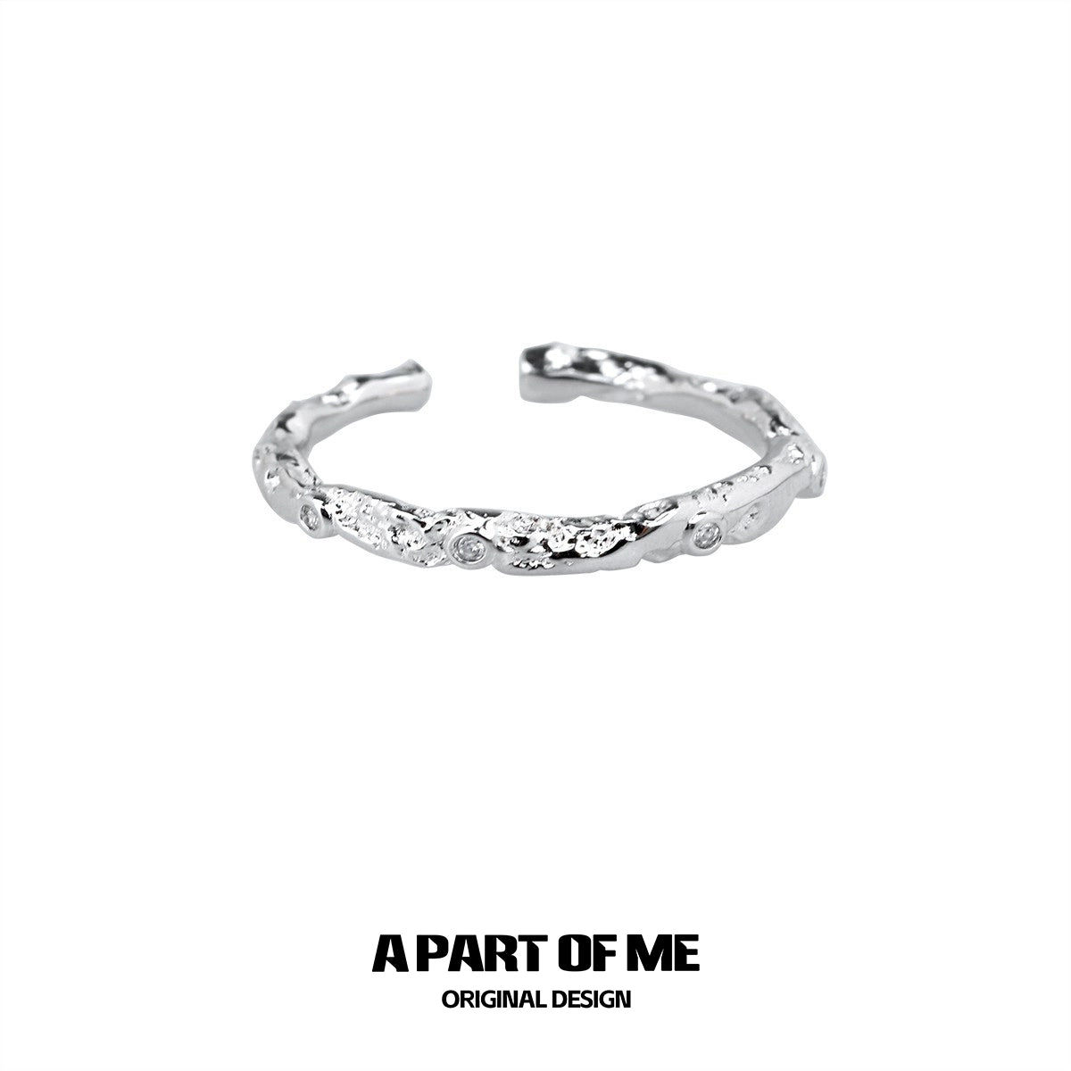 A PART OF ME broken starry sky ring in polished silver with a textured design