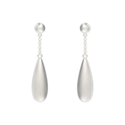 Elegant brushed teardrop earrings by SUN HUNTER with sleek silver finish and hanging design