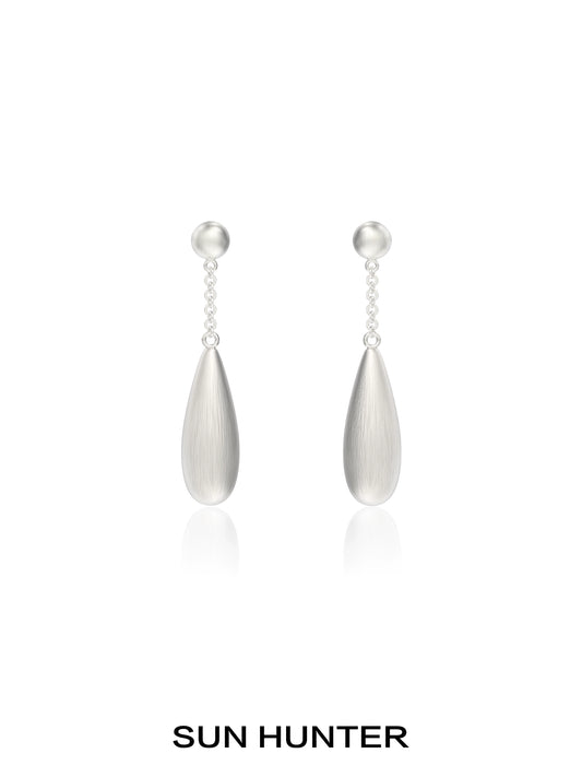 Elegant SUN HUNTER brushed teardrop earrings with silver finishes and classic design