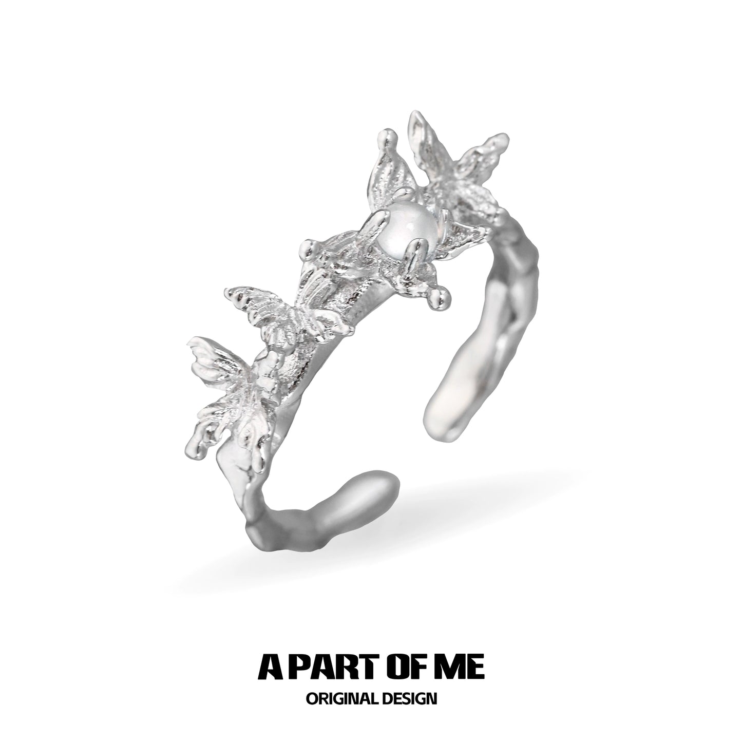 Butterfly agate ring with a delicate design featuring beautiful butterflies in a silver finish