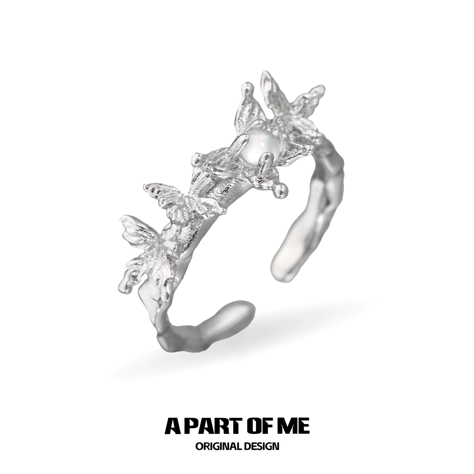 Butterfly agate ring with a delicate design featuring beautiful butterflies in a silver finish
