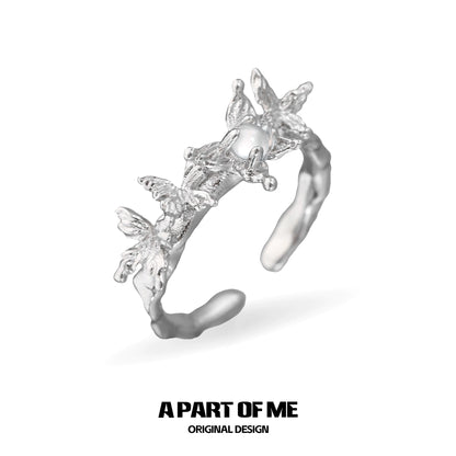 Butterfly agate ring with a delicate design featuring beautiful butterflies in a silver finish