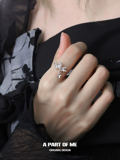 Delicate A PART OF ME butterfly charm silver ring featuring intricate floral designs for a stylish touch