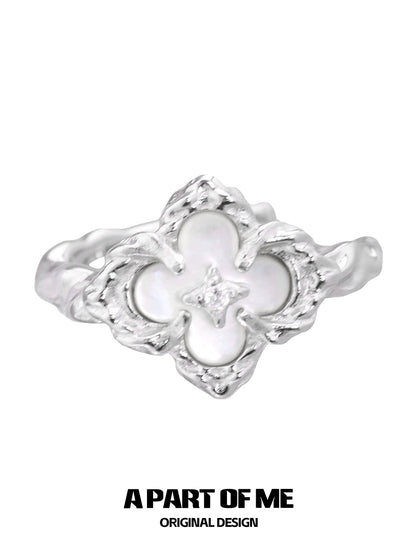 A PART OF ME butterfly clover silver ring with a detailed design and a central gemstone