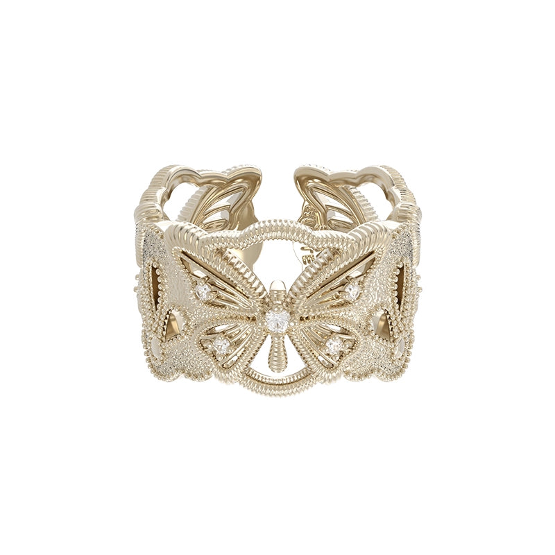 SUN HUNTER butterfly hollow ring in gold with intricate design and shimmering accents