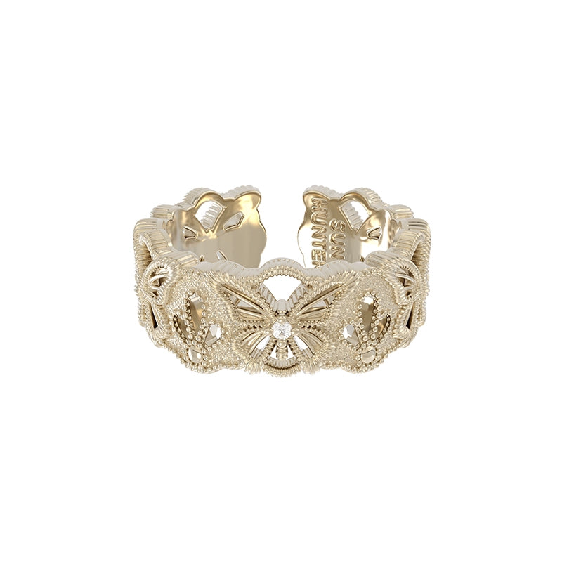 Elegant SUN HUNTER butterfly hollow ring with intricate design and sparkling details