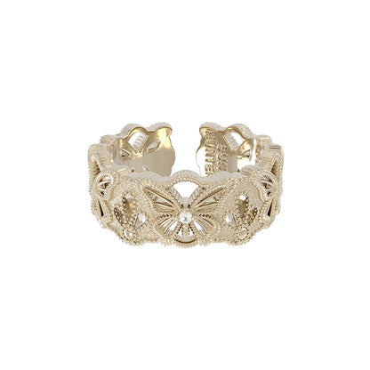 Elegant SUN HUNTER butterfly hollow ring with intricate design and sparkling details