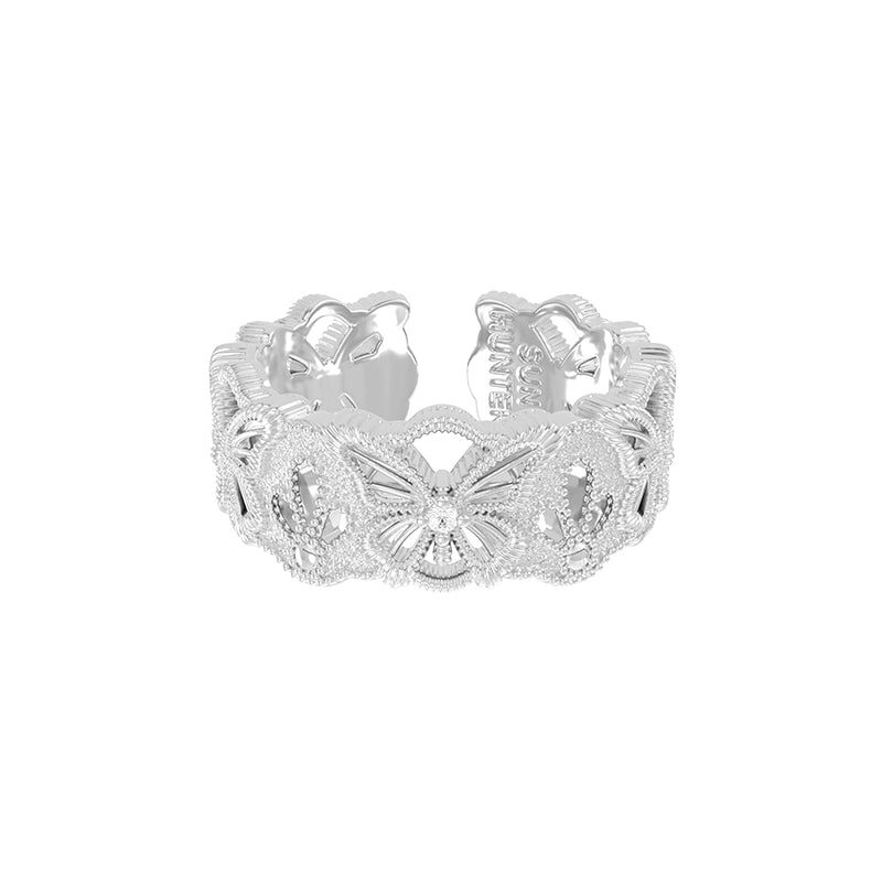 SUN HUNTER Butterfly Hollow Ring in Silver with Intricate Floral Design