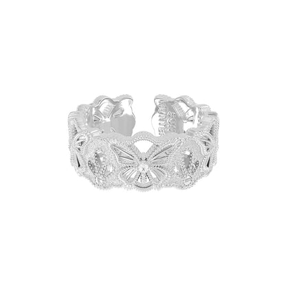 SUN HUNTER Butterfly Hollow Ring in Silver with Intricate Floral Design