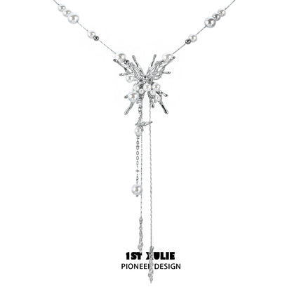 Elegant silver butterfly pendant necklace with pearl accents for a stylish look