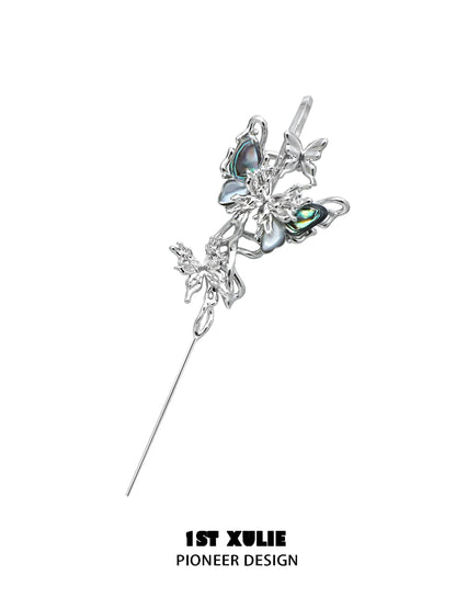 1ST XULIE Butterfly Piercing Earrings with Intricate Silver Design and Colorful Accents