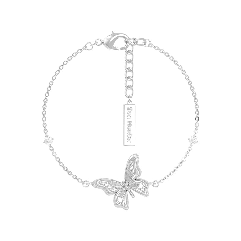 Elegant butterfly silver bracelet by SUN HUNTER with adjustable chain and decorative star accents