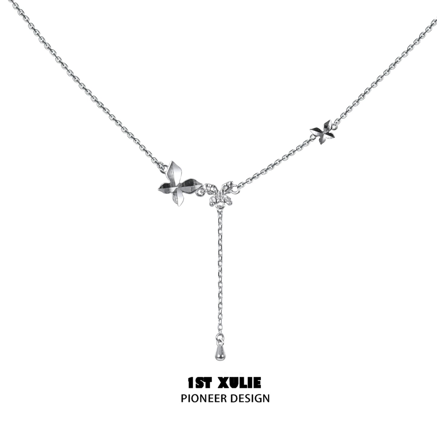 Elegant butterfly silver necklace featuring a delicate design with sparkling accents