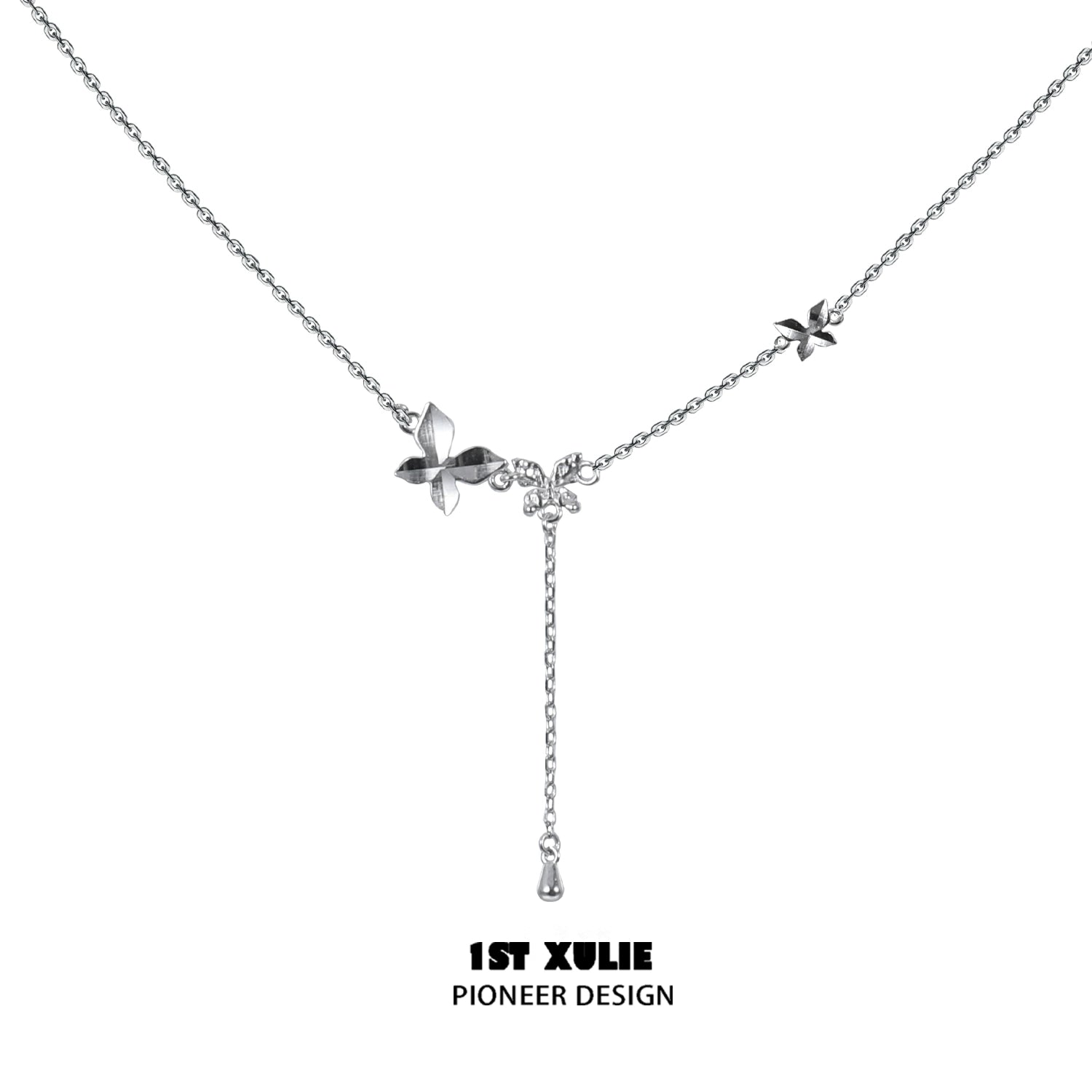 Elegant butterfly silver necklace featuring a delicate design with sparkling accents