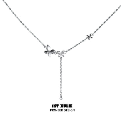 Elegant butterfly silver necklace featuring a delicate design with sparkling accents