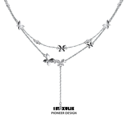 Elegant butterfly silver necklace featuring intricate floral designs and adjustable length