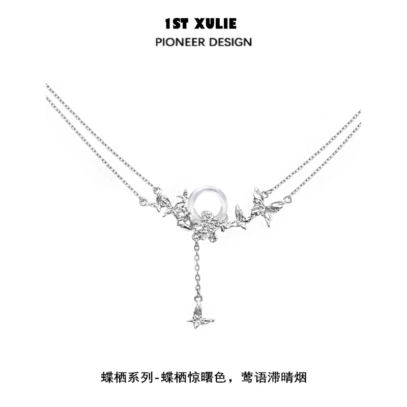 Delicate butterfly silver necklace with intricate butterfly design and adjustable chain length