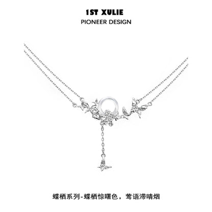 Delicate butterfly silver necklace with intricate butterfly design and adjustable chain length