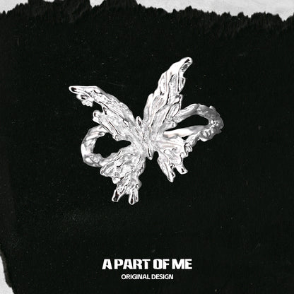 A Part of Me butterfly silver ring featuring an artistic and detailed butterfly design