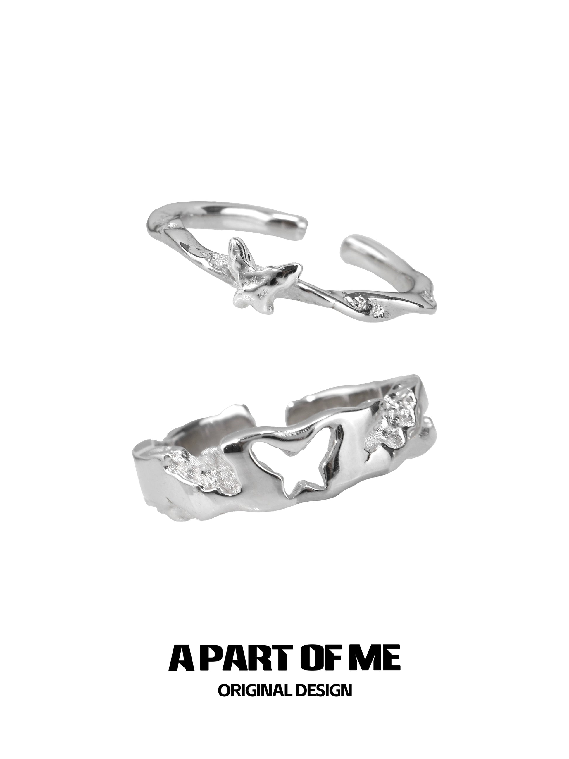 A PART OF ME butterfly silver ring featuring an intricate design with delicate butterfly details