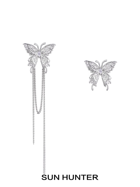 SUN HUNTER butterfly tassel ear cuffs with elegant silver butterfly design and cascading chains