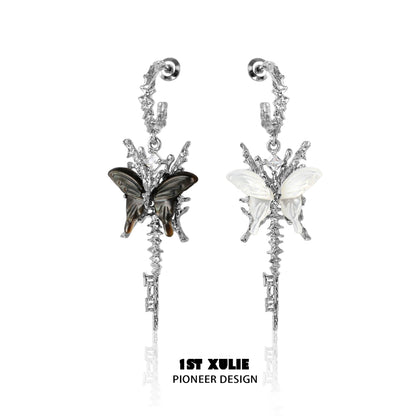 Unique butterfly tassel shell earrings with intricate design and mixed butterfly colors