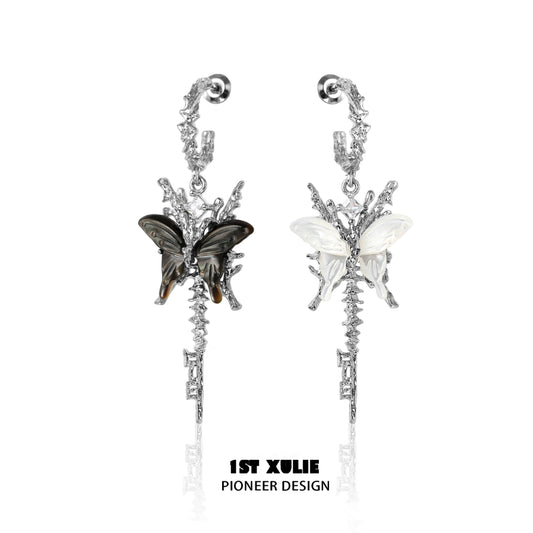 Unique butterfly tassel shell earrings with intricate design and mixed butterfly colors