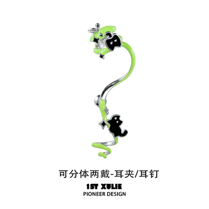 Trendy cat and dog earrings with a playful design in green and black for pet lovers
