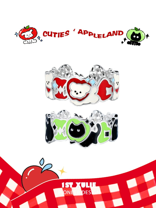 Cute 1STXULIE cat and dog silver ring with playful animal designs and colorful accents