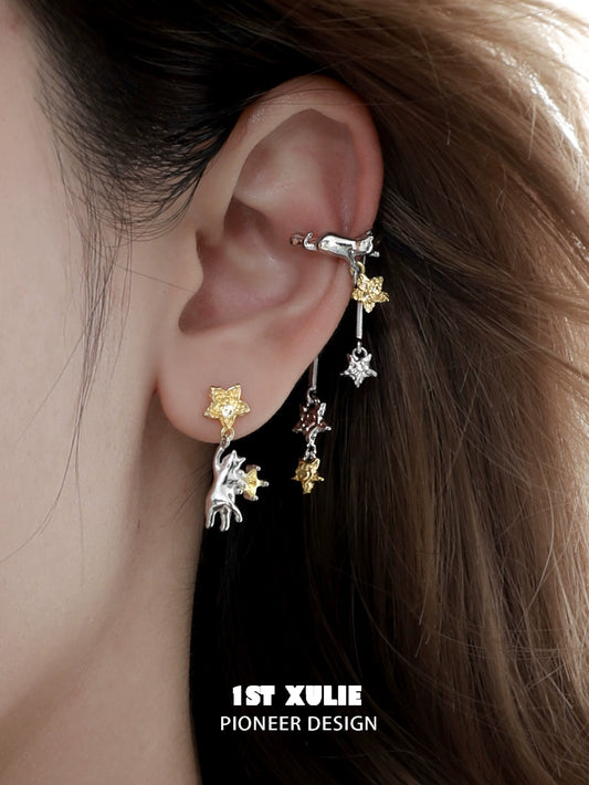 Stylish 1ST XULIE cat ear cuffs featuring star designs in silver and gold for a unique look