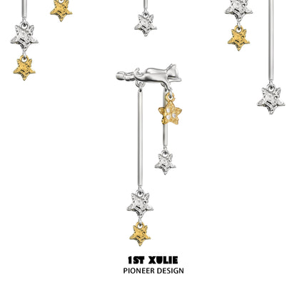 Silver and gold star-themed cat ear cuffs by 1STXULIE for stylish cat lovers
