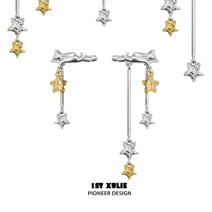 1STXULIE Cat Ear Cuffs in Silver and Gold with Star Designs for Trendy Accessories