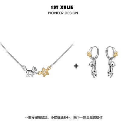1ST XULIE Cat Star Clavicle Necklace featuring a cat and star design for unique elegance