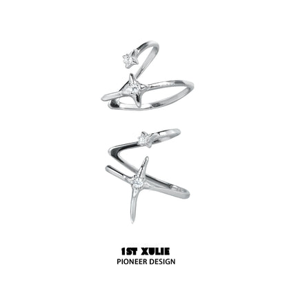 Stylish 1ST XULIE celestial zircon ear cuffs in silver featuring star designs and sparkling accents